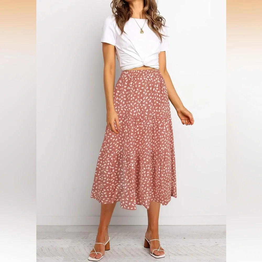 Pink and White Midi Skirt, Women’s Size Large - Picture 1 of 5